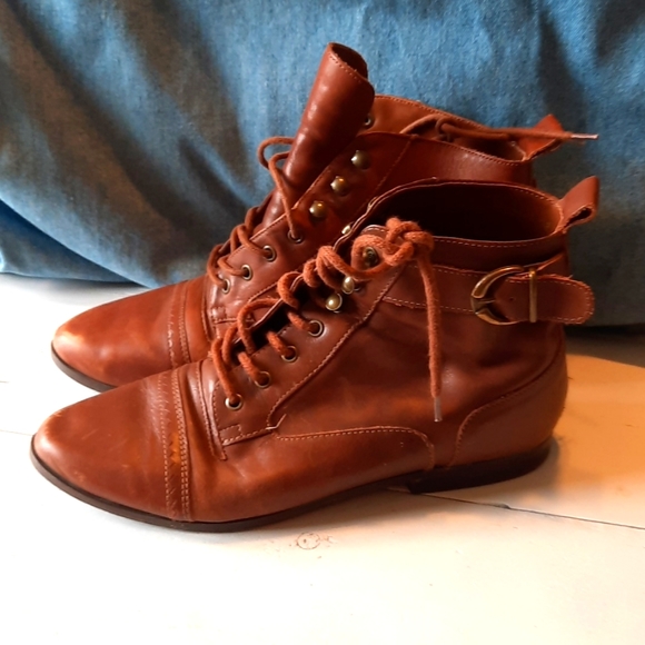 Vintage leather tie up boots sz 6 70's style - Picture 1 of 7
